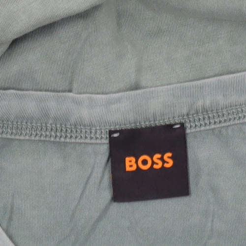 BOSS Men's Green Long Sleeve Cotton Crew Neck Top Size M
