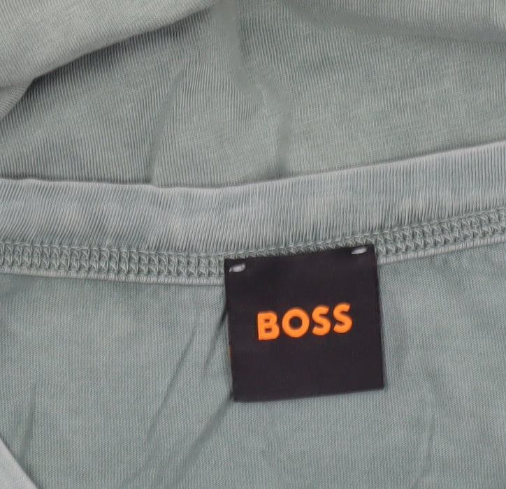 BOSS Men's Green Long Sleeve Cotton Crew Neck Top Size M