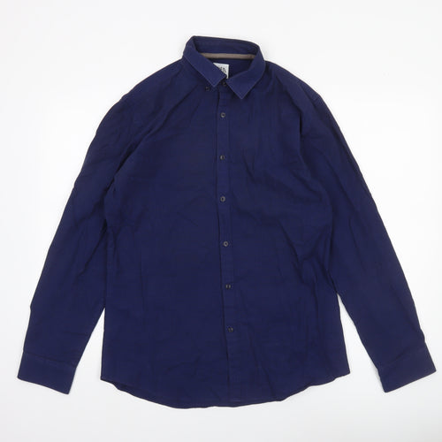 Zara Men Blue Slim Fit Long Sleeve Cotton Button-Up Shirt L