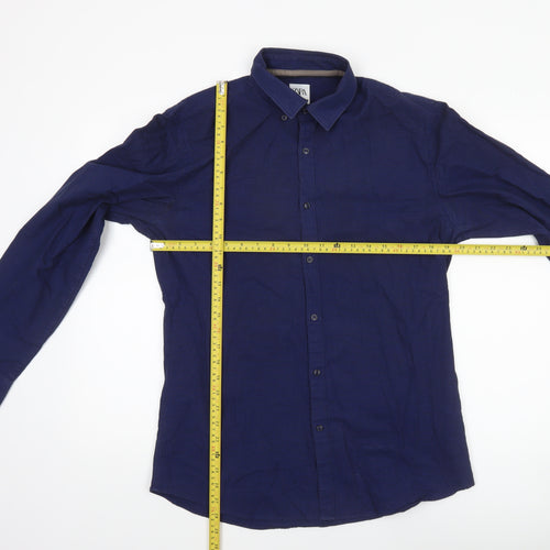 Zara Men Blue Slim Fit Long Sleeve Cotton Button-Up Shirt L