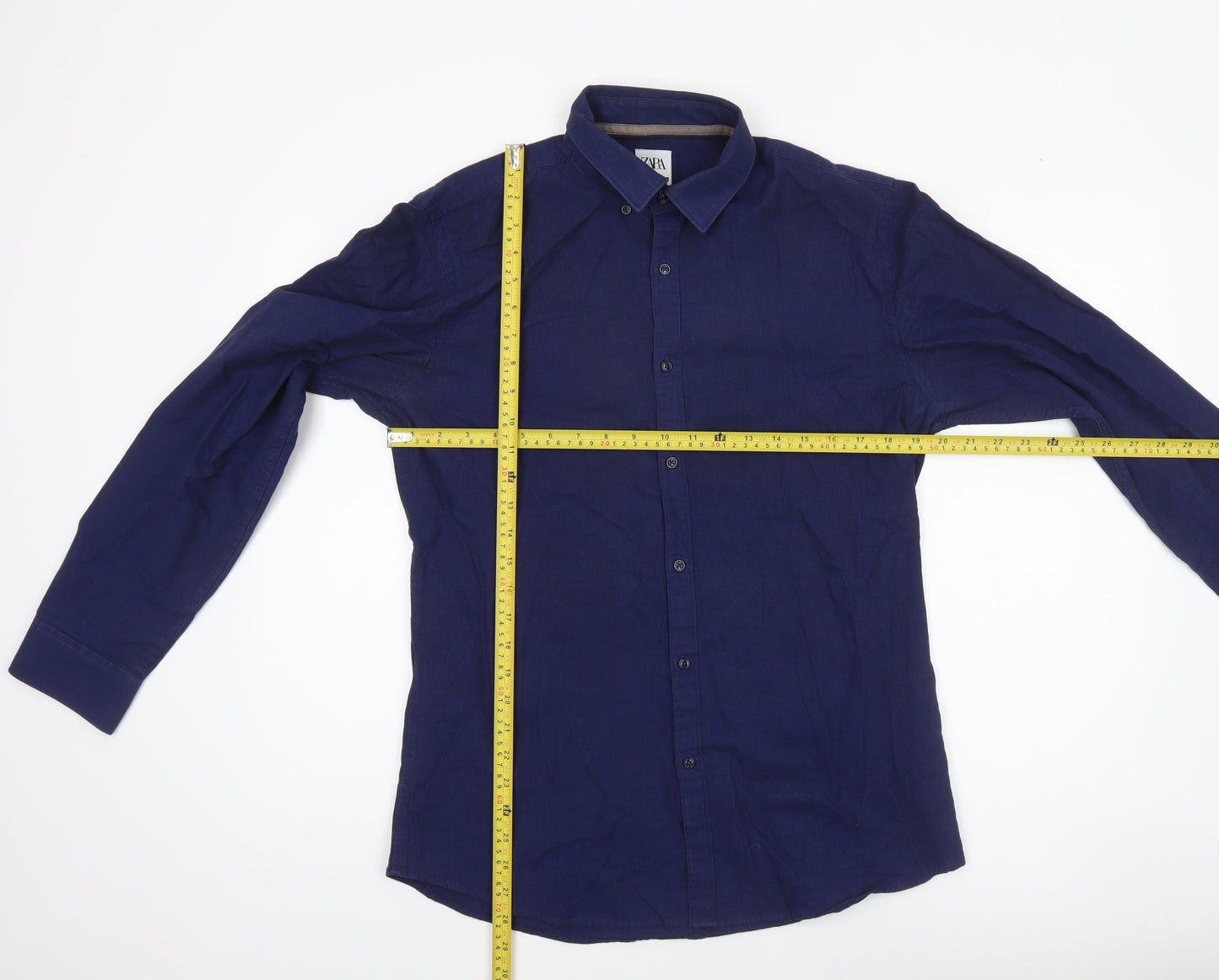 Zara Men Blue Slim Fit Long Sleeve Cotton Button-Up Shirt L