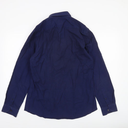Zara Men Blue Slim Fit Long Sleeve Cotton Button-Up Shirt L