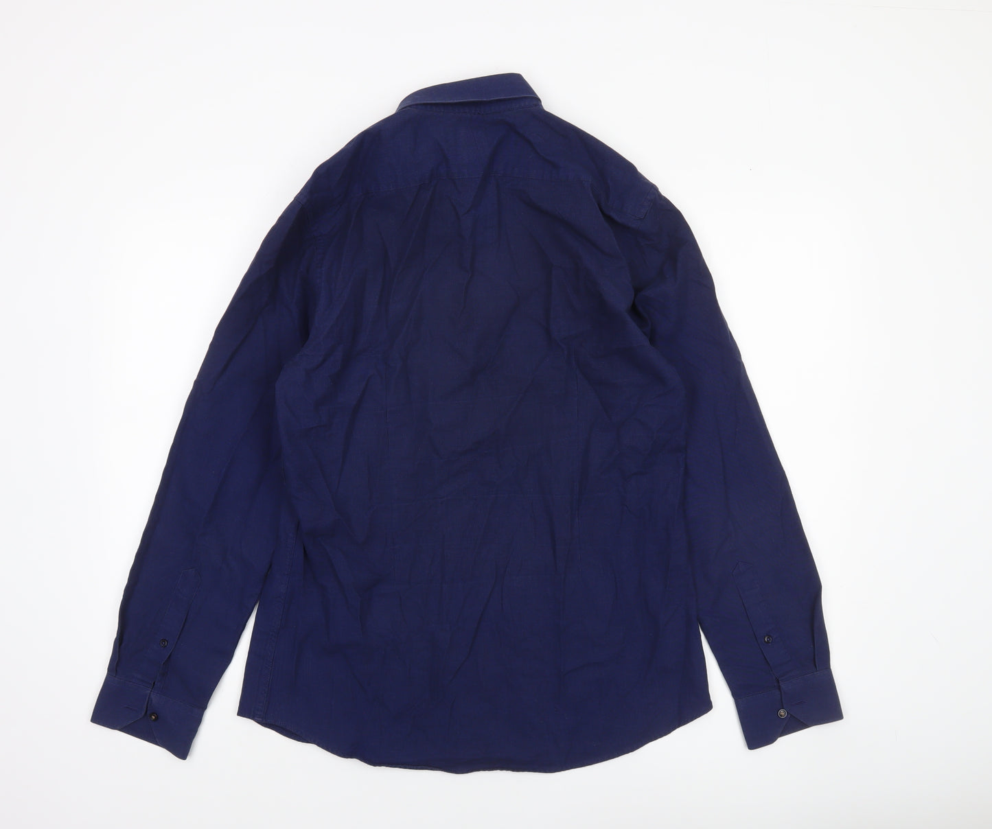 Zara Men Blue Slim Fit Long Sleeve Cotton Button-Up Shirt L