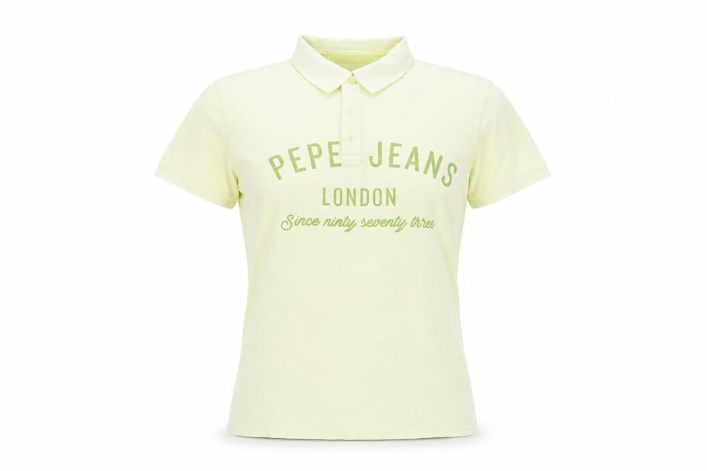 Front view of Pepe Jeans Teens Yellow Collared Cotton Polo Shirt, size S