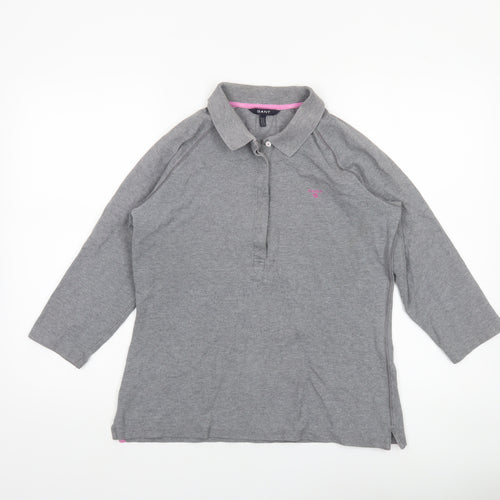 GANT Women's Grey Cotton Polo Shirt XL 3/4 Sleeve Collared Jersey Top