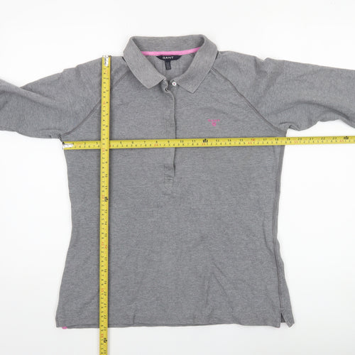 GANT Women's Grey Cotton Polo Shirt XL 3/4 Sleeve Collared Jersey Top