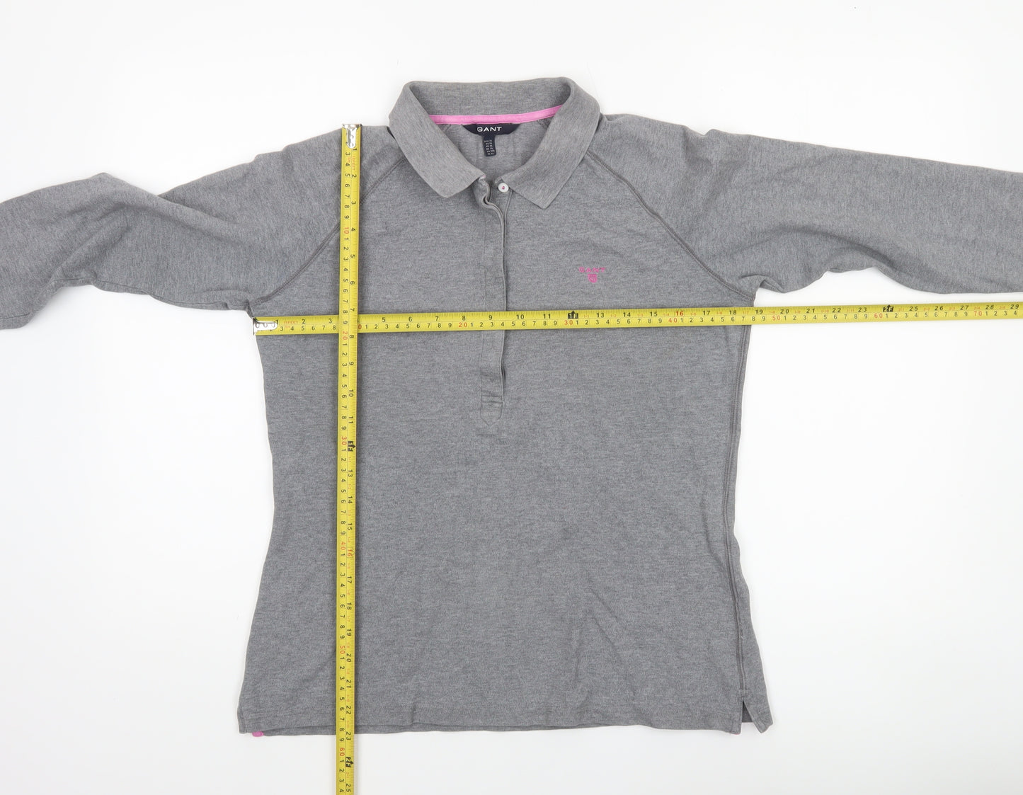 GANT Women's Grey Cotton Polo Shirt XL 3/4 Sleeve Collared Jersey Top