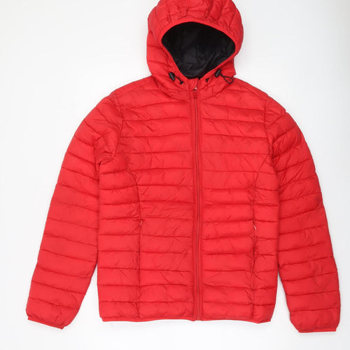 Blend Men's Red Hooded Puffer Jacket Size S Lightweight Winter Coat