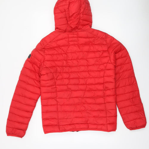 Blend Men's Red Hooded Puffer Jacket Size S Lightweight Winter Coat