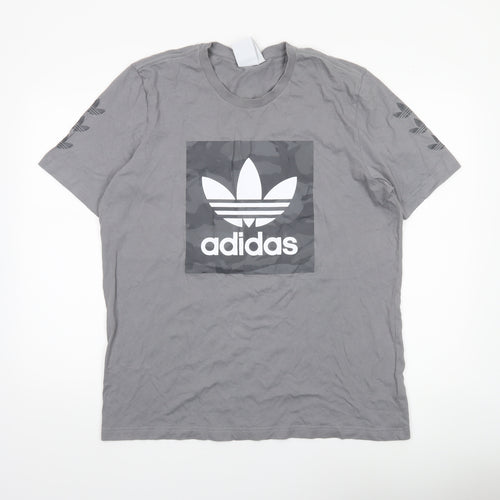 Adidas Men's Grey L Trefoil Logo Sports Graphic T-Shirt