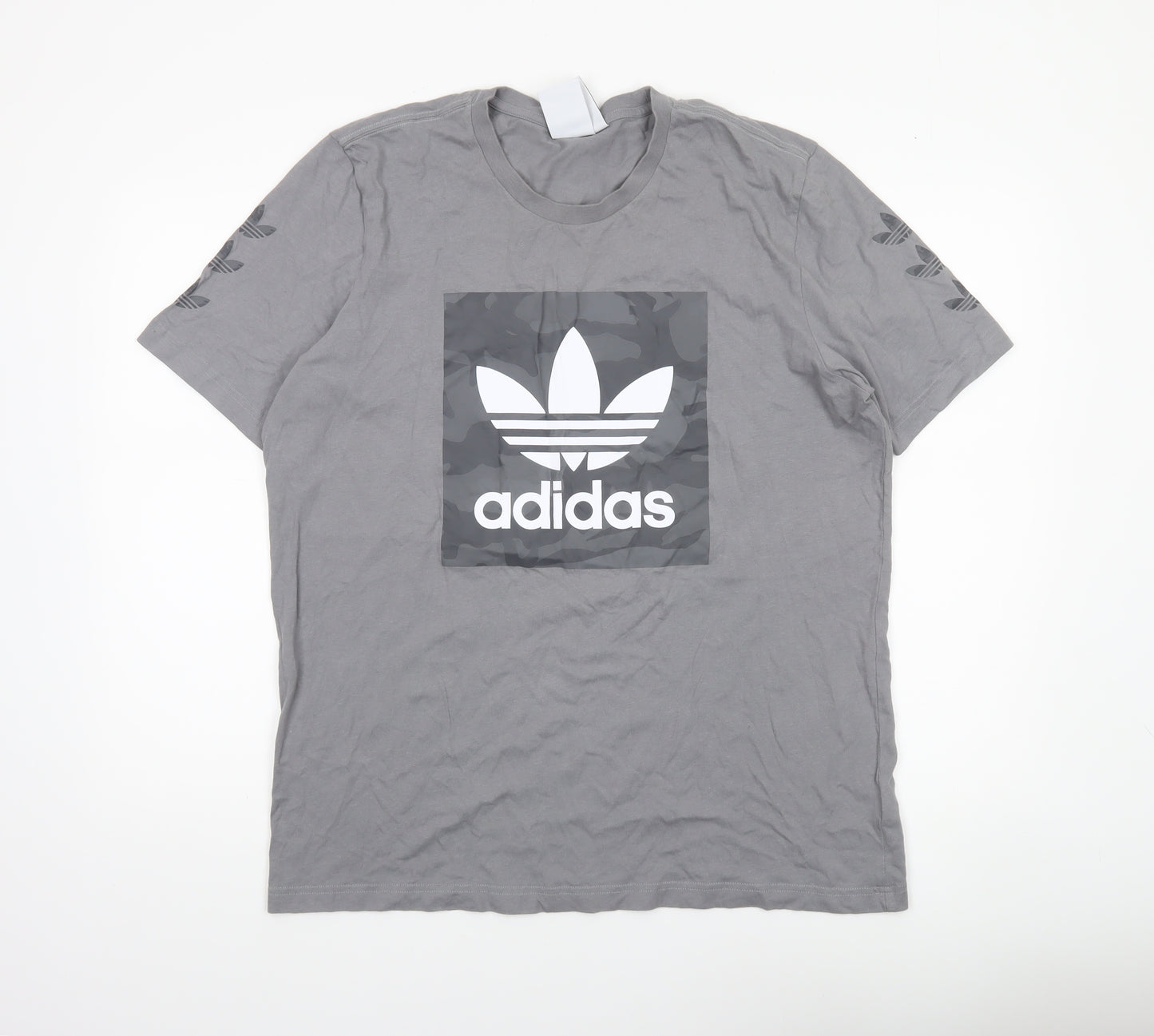 Adidas Men's Grey L Trefoil Logo Sports Graphic T-Shirt
