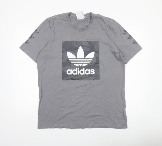 Adidas Men's Grey L Trefoil Logo Sports Graphic T-Shirt