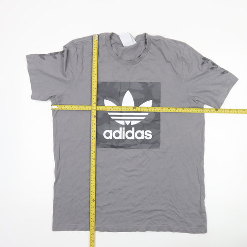 Adidas Men's Grey L Trefoil Logo Sports Graphic T-Shirt
