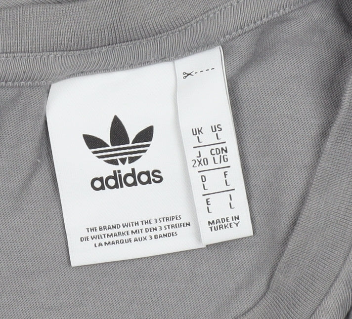 Adidas Men's Grey L Trefoil Logo Sports Graphic T-Shirt