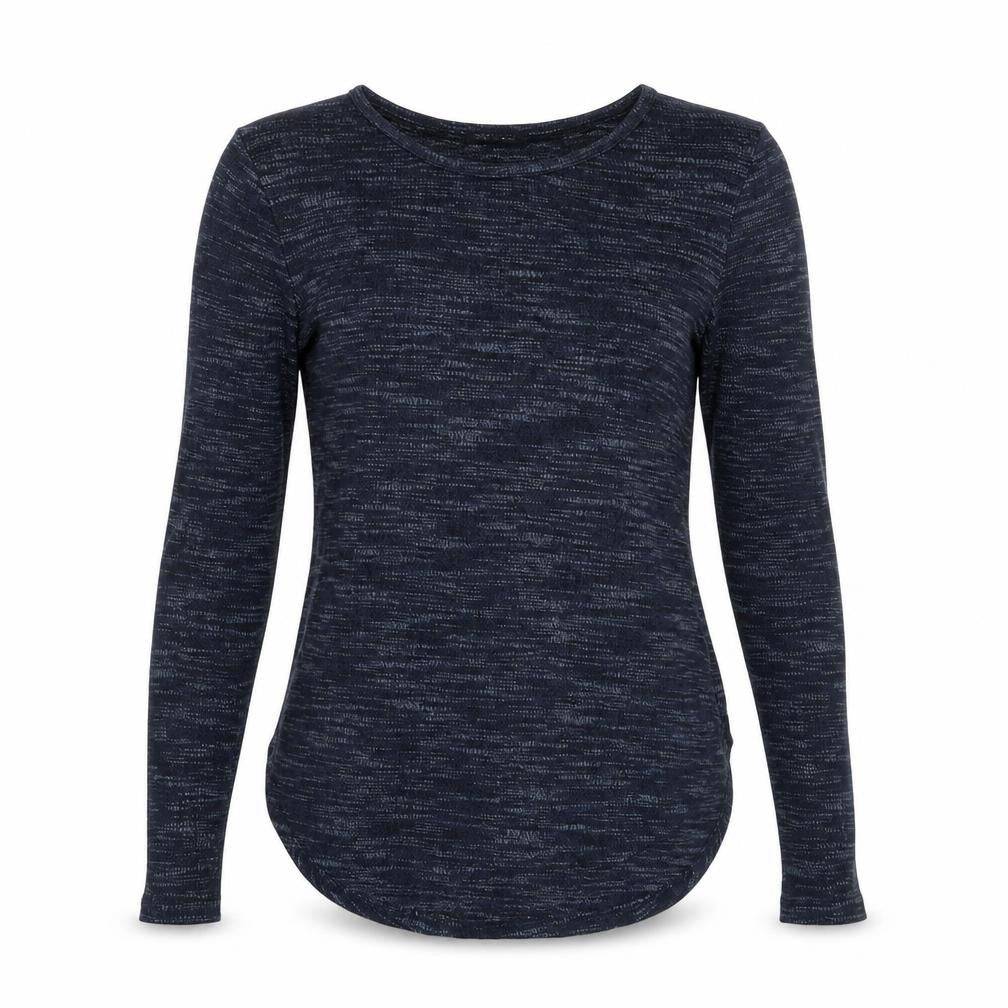 Front view of New Look women’s blue long sleeve basic jersey top, size UK 10