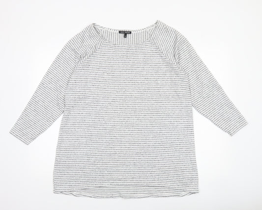 Next Women’s Grey Striped 3/4 Sleeve Jersey T-Shirt Size 18