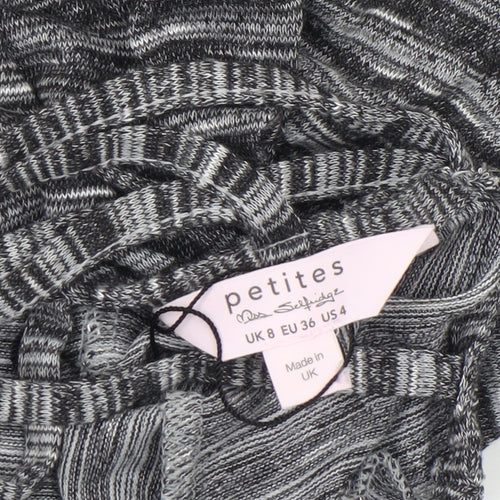 Miss Selfridge Petites Grey Striped Cropped V-Neck Long Sleeve Top UK 8