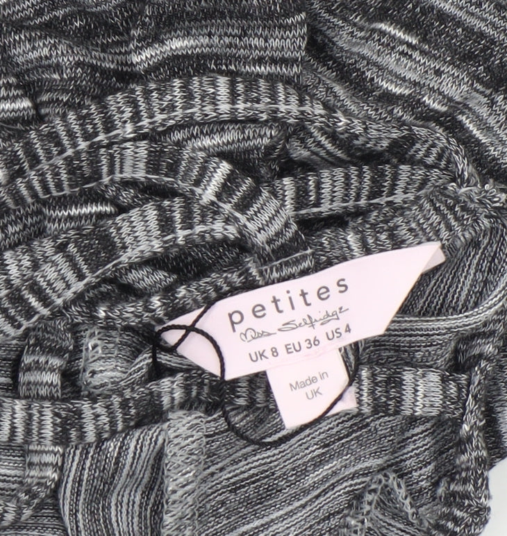 Miss Selfridge Petites Grey Striped Cropped V-Neck Long Sleeve Top UK 8