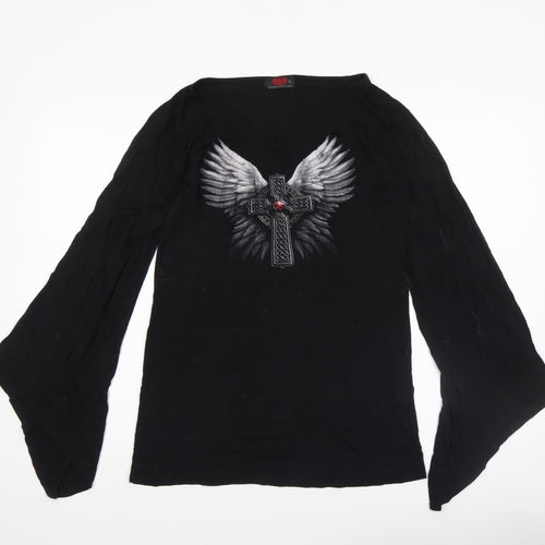Spiral Direct Women's Black Gothic Angel Cross Tunic Top XL