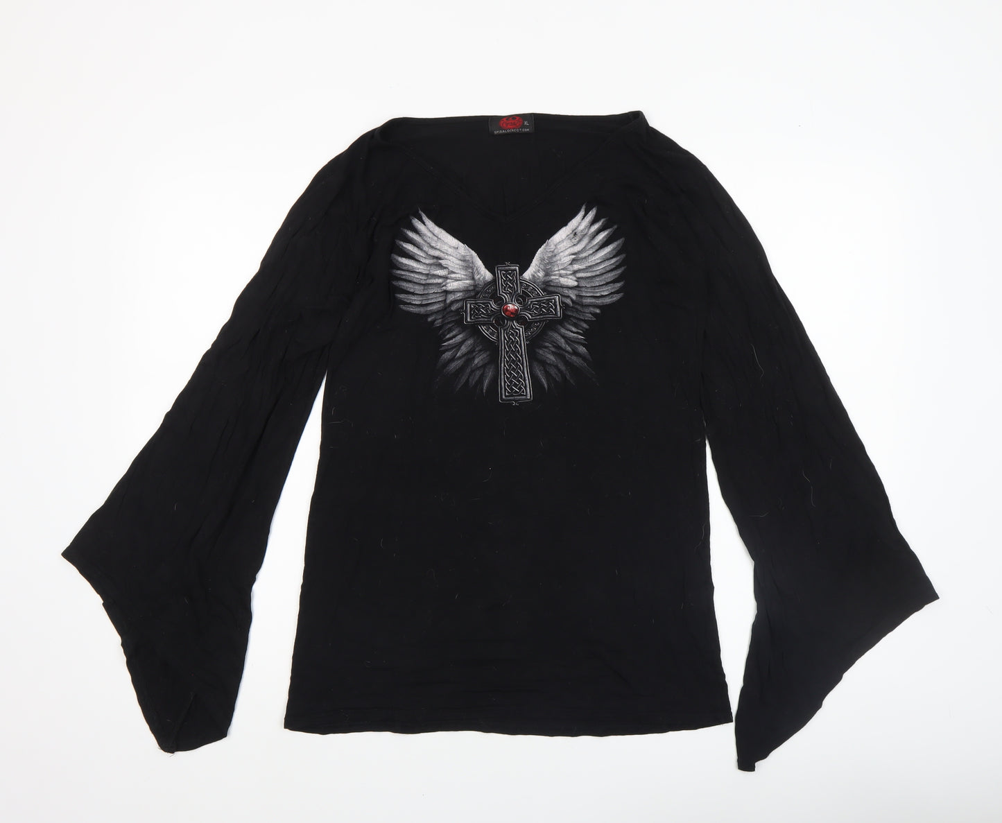 Spiral Direct Women's Black Gothic Angel Cross Tunic Top XL