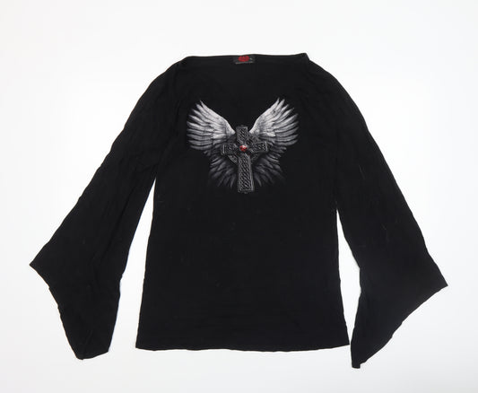 Spiral Direct Women's Black Gothic Angel Cross Tunic Top XL