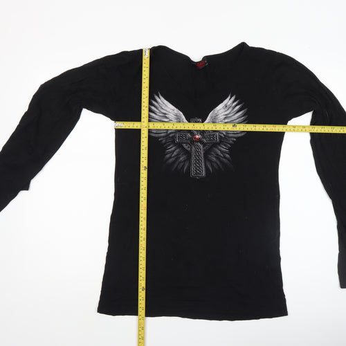 Spiral Direct Women's Black Gothic Angel Cross Tunic Top XL