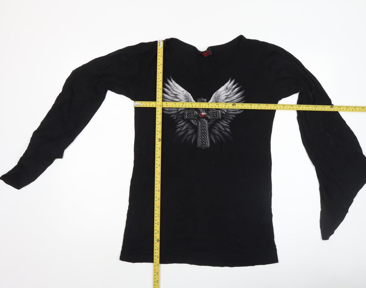 Spiral Direct Women's Black Gothic Angel Cross Tunic Top XL