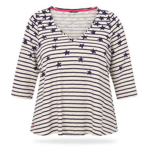 Joules Women’s Beige Navy Striped Star V-Neck Cotton T-Shirt Size 12