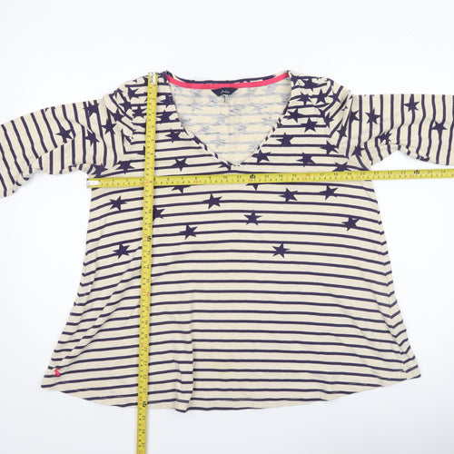 Joules Women’s Beige Navy Striped Star V-Neck Cotton T-Shirt Size 12