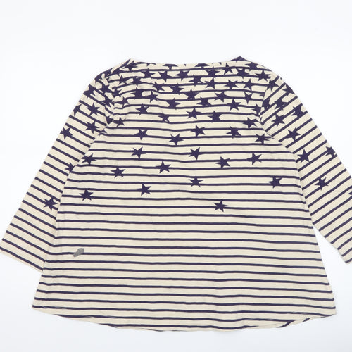 Joules Women’s Beige Navy Striped Star V-Neck Cotton T-Shirt Size 12