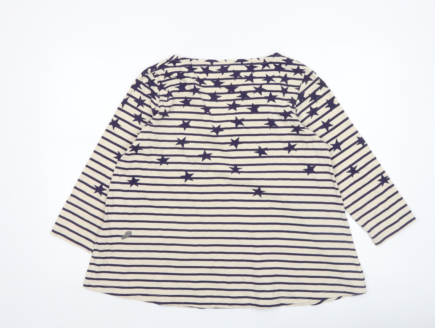 Joules Women’s Beige Navy Striped Star V-Neck Cotton T-Shirt Size 12