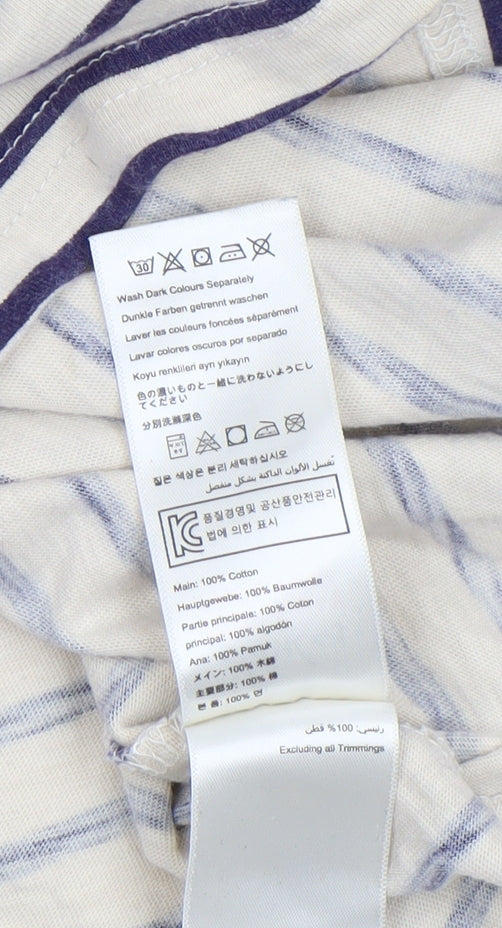 Joules Women’s Beige Navy Striped Star V-Neck Cotton T-Shirt Size 12