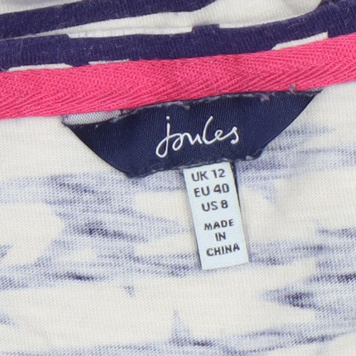 Joules Women’s Beige Navy Striped Star V-Neck Cotton T-Shirt Size 12