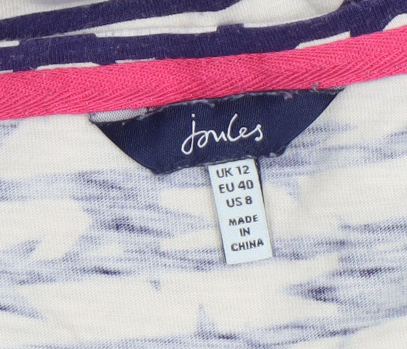 Joules Women’s Beige Navy Striped Star V-Neck Cotton T-Shirt Size 12