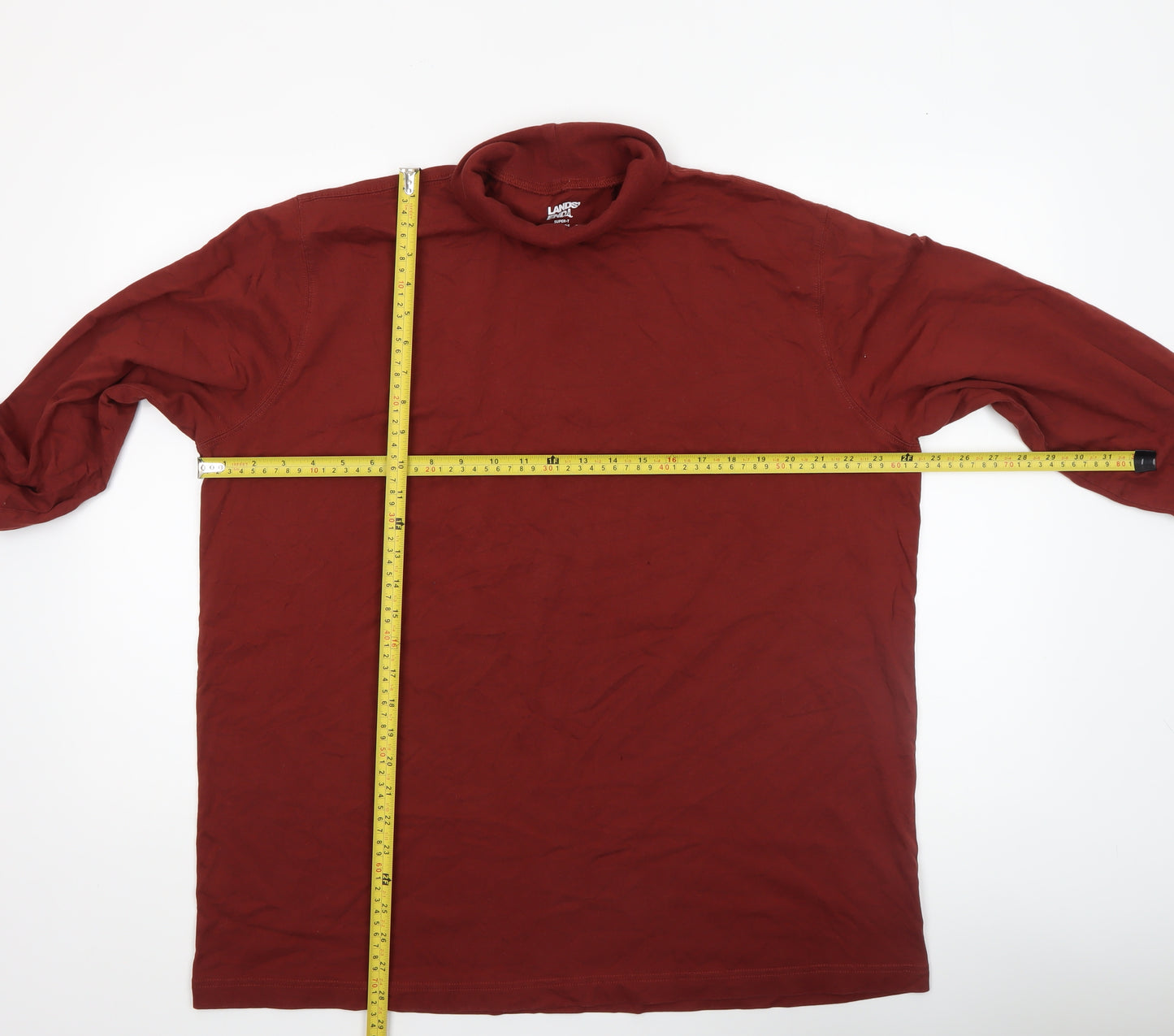 Lands' End Men's Red XL Roll Neck Long Sleeve Cotton Top
