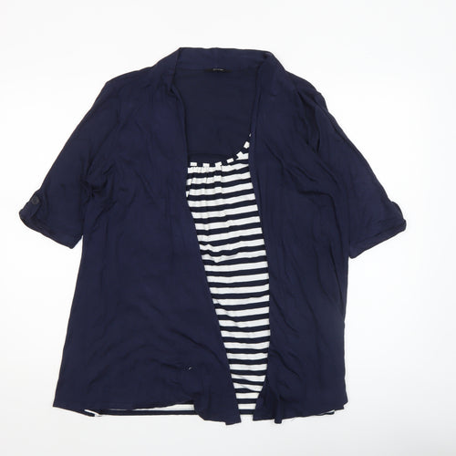 George Women Navy Blue Striped Tunic Blouse UK 14 Viscose Blend