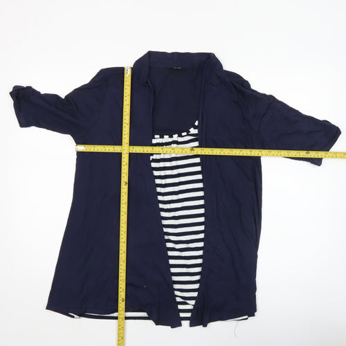 George Women Navy Blue Striped Tunic Blouse UK 14 Viscose Blend