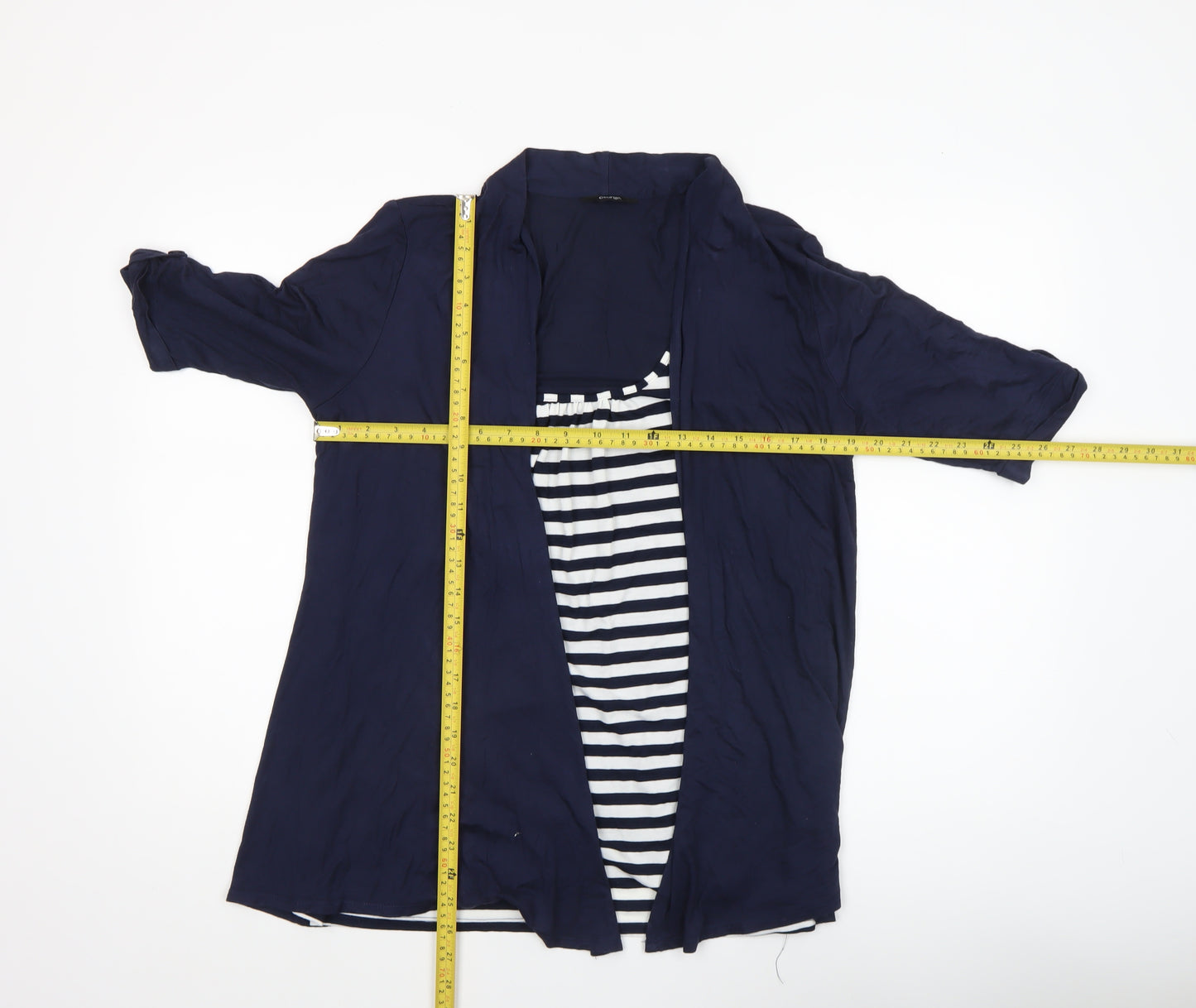 George Women Navy Blue Striped Tunic Blouse UK 14 Viscose Blend