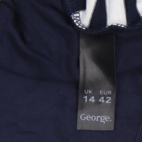 George Women Navy Blue Striped Tunic Blouse UK 14 Viscose Blend