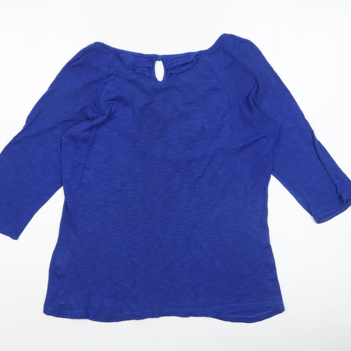 Marks and Spencer Per Una Blue Ruffle Blouse Women Size 14 3/4 Sleeve Cotton