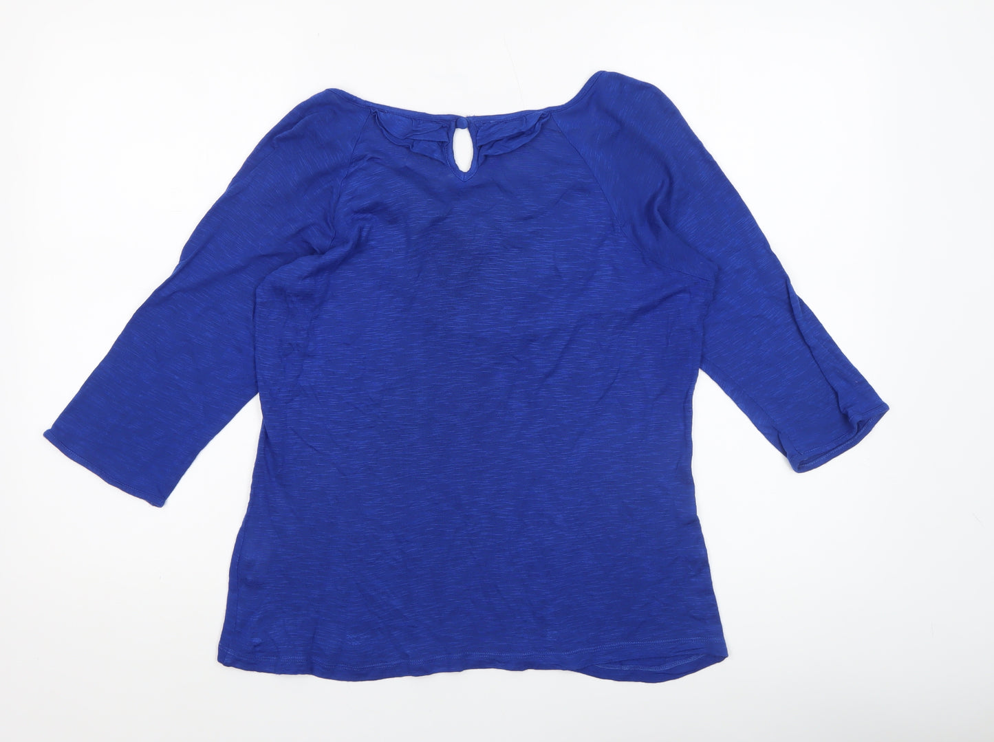 Marks and Spencer Per Una Blue Ruffle Blouse Women Size 14 3/4 Sleeve Cotton