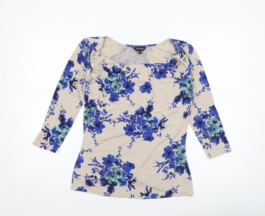Phase Eight Women's Beige Blue Floral Tunic Top Size 12