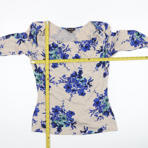 Phase Eight Women's Beige Blue Floral Tunic Top Size 12