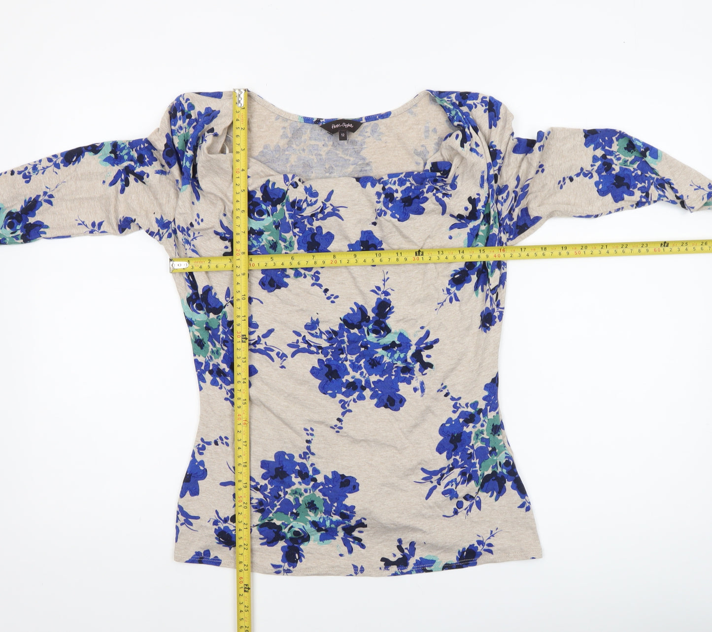 Phase Eight Women's Beige Blue Floral Tunic Top Size 12