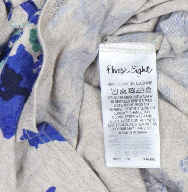 Phase Eight Women's Beige Blue Floral Tunic Top Size 12