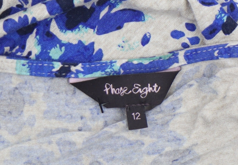 Phase Eight Women's Beige Blue Floral Tunic Top Size 12