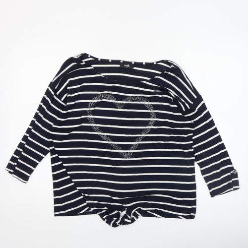 Wallis Women’s Blue Striped Heart T-Shirt Size M 3/4 Sleeve