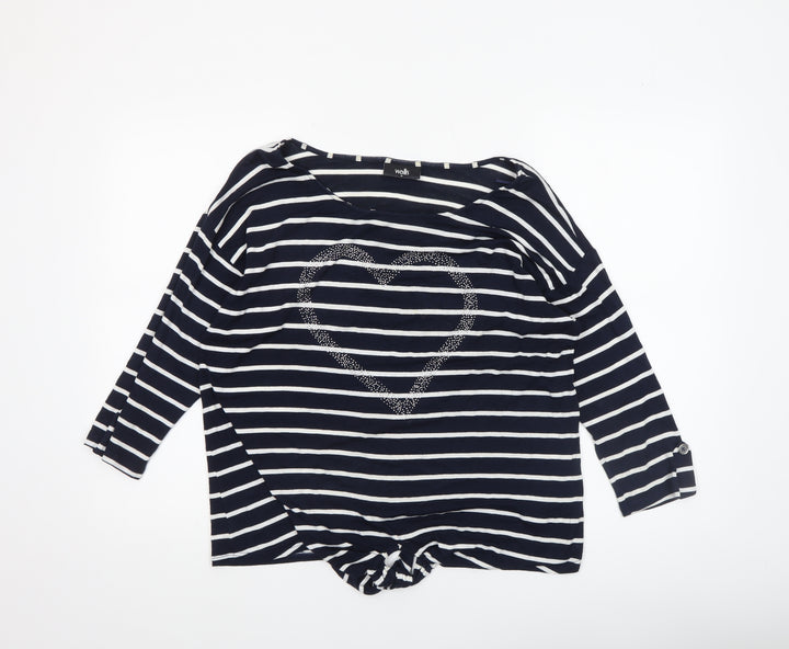 Wallis Women’s Blue Striped Heart T-Shirt Size M 3/4 Sleeve