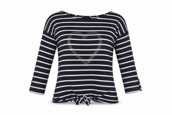 Wallis Women’s Blue Striped Heart T-Shirt Size M 3/4 Sleeve