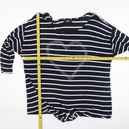 Wallis Women’s Blue Striped Heart T-Shirt Size M 3/4 Sleeve